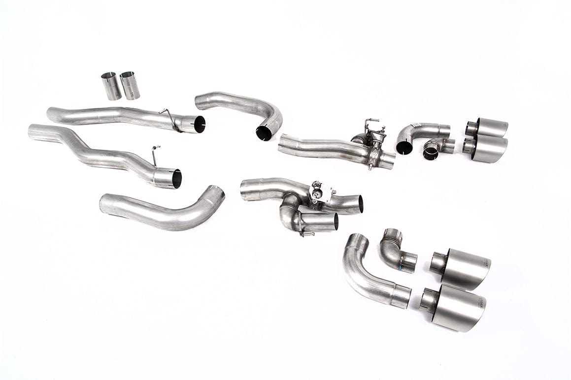 MillTek SSXBM1187 BMW F91 F92 M8 OPF/GPF Back System with valved Rear Silencer Bypass & GT-115 Brushed Titanium Trims