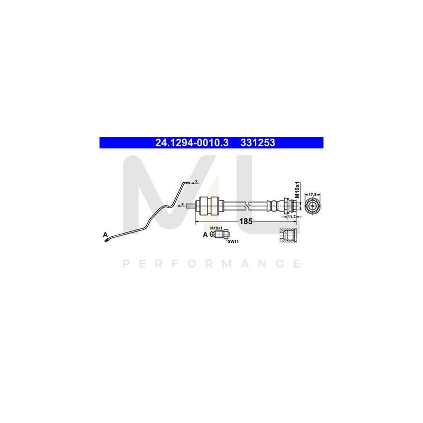 ATE 24.1294-0010.3 Brake Hose for FORD MONDEO 185mm, M10x1