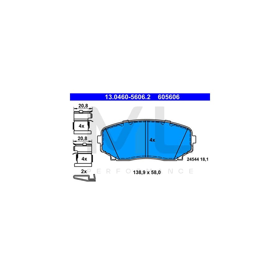 ATE 13.0460-5606.2 Brake pad set with acoustic wear warning, with accessories