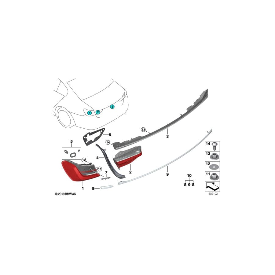 Genuine BMW 51138096138 G11 G12 Trim Strip, Tail Light, Right SCHWARZCHROM (Inc. 750LdX, 740dX & 745Le)