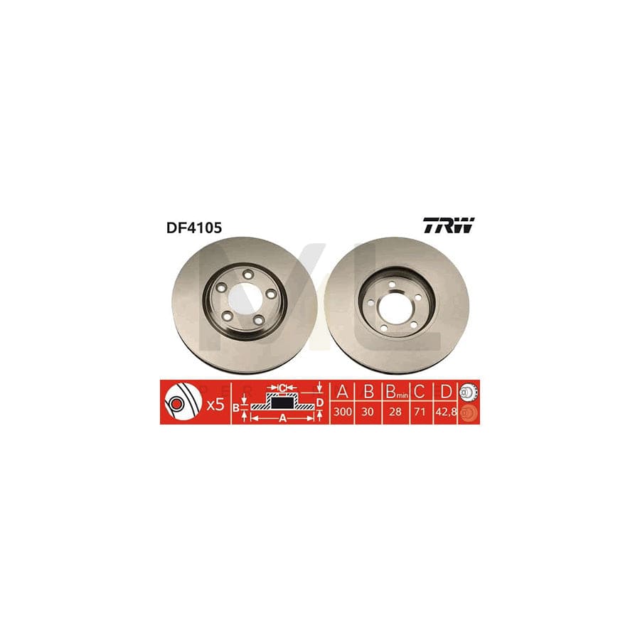 TRW DF4105 Brake Disc Vented, Painted  - 1 piece