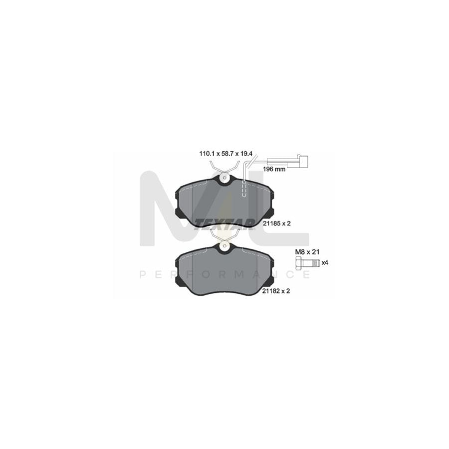 TEXTAR 2118503 Brake pad set with integrated wear warning contact, with brake caliper screws