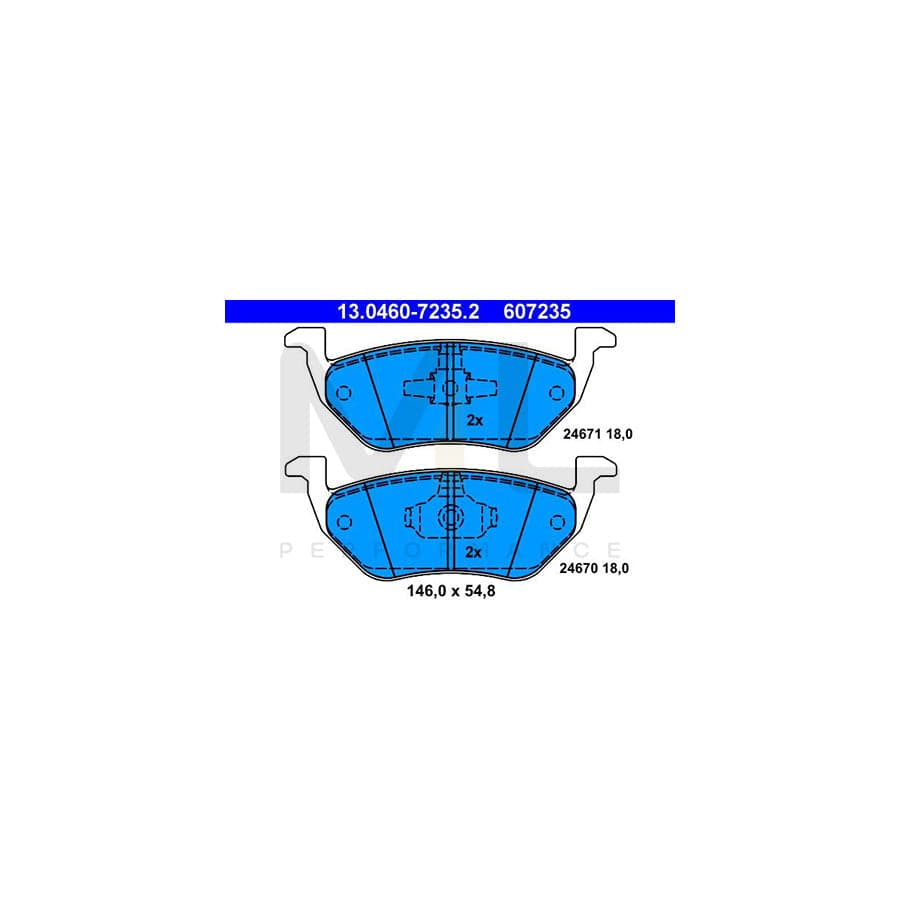 ATE 13.0460-7235.2 Brake pad set excl. wear warning contact, not prepared for wear indicator