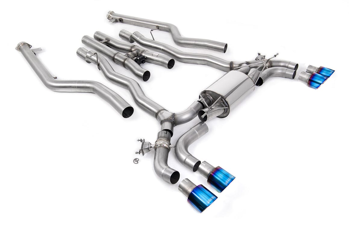 MillTek SSXBM1230 BMW F90 M5 Cat-Back System with Burnt/Blue Titanium GT-100 Trims