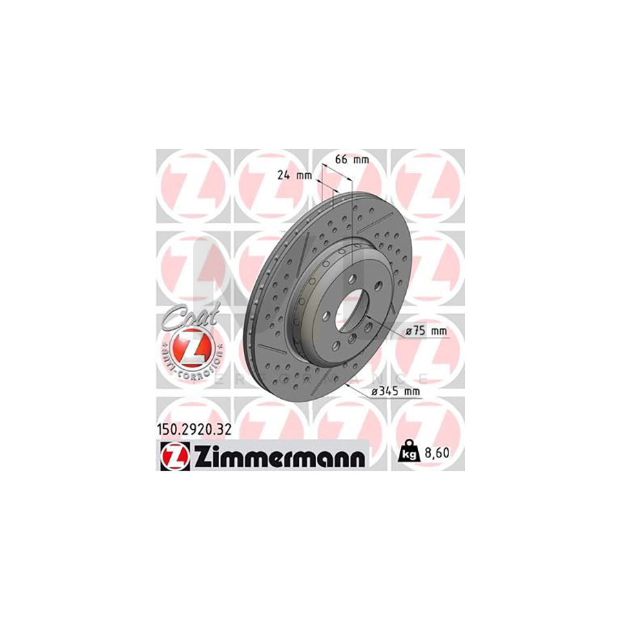 ZIMMERMANN FORMULA F COAT Z 150.2920.32 Brake Disc Drilled dimples, Internally Vented, Slotted, Two-piece brake disc, Coated, High-carbon  - 1 piece
