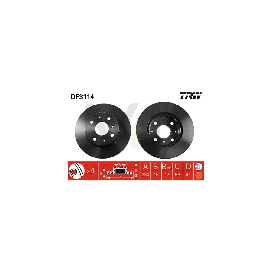 TRW DF3114 Brake Disc Vented, Painted  - 1 piece