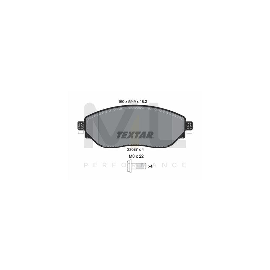 TEXTAR 2208701 Brake pad set not prepared for wear indicator, with brake caliper screws
