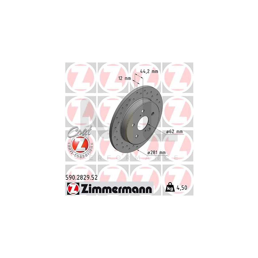 ZIMMERMANN 590.2829.52 Brake Disc Perforated, Solid, Coated  - 1 piece