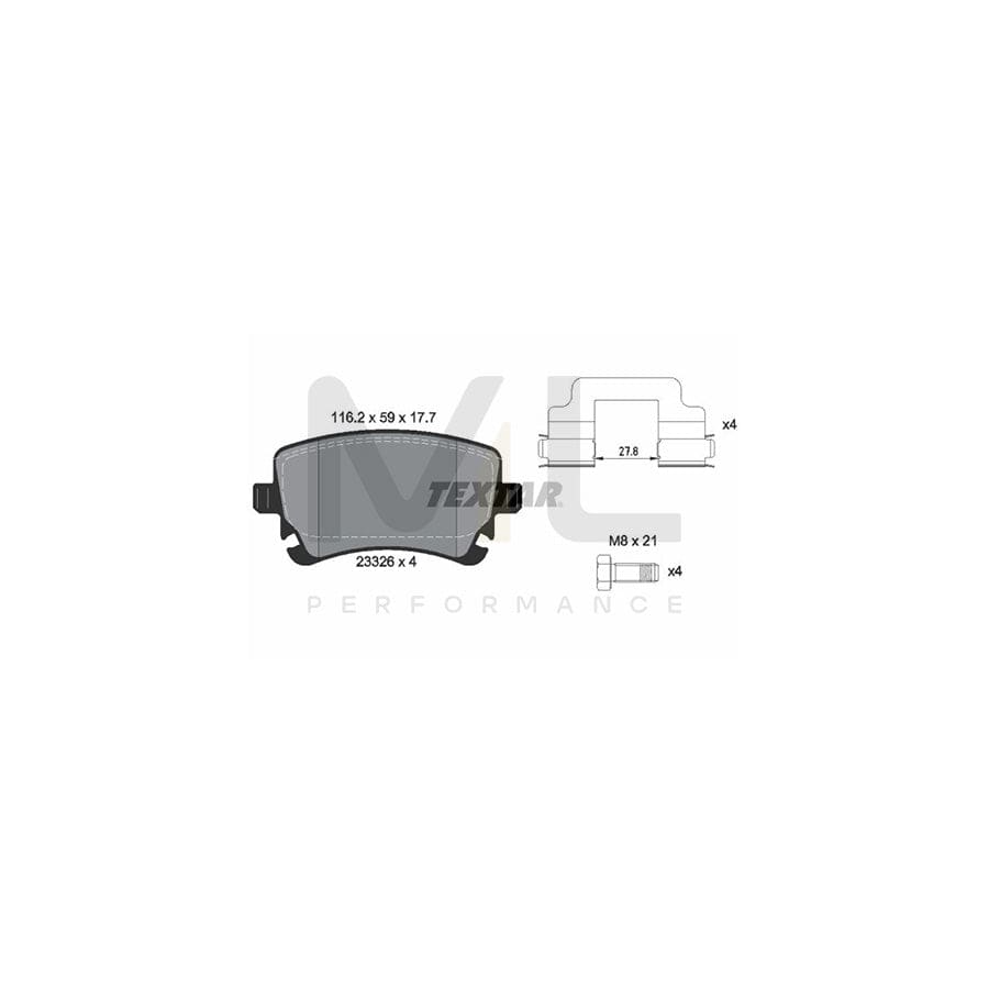 TEXTAR 2332681 Brake pad set epad, not prepared for wear indicator, with brake caliper screws, with accessories