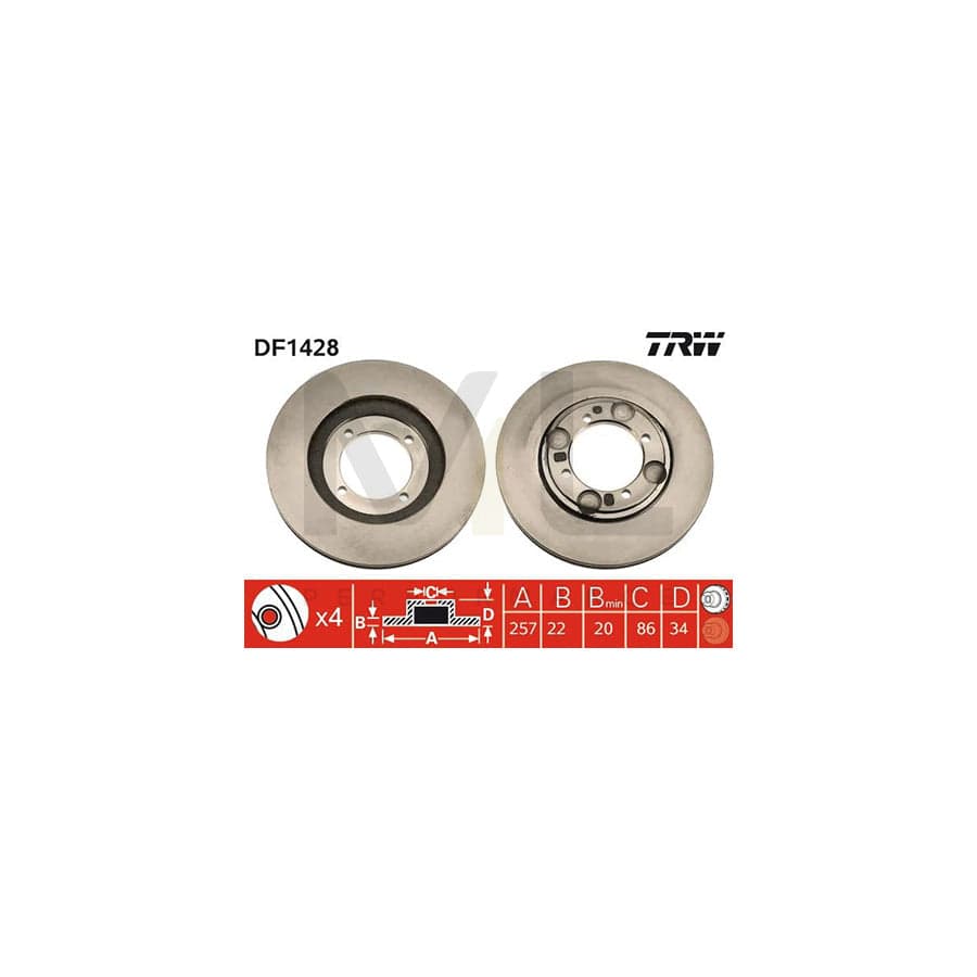 TRW DF1428 Brake Disc Vented, Painted  - 1 piece