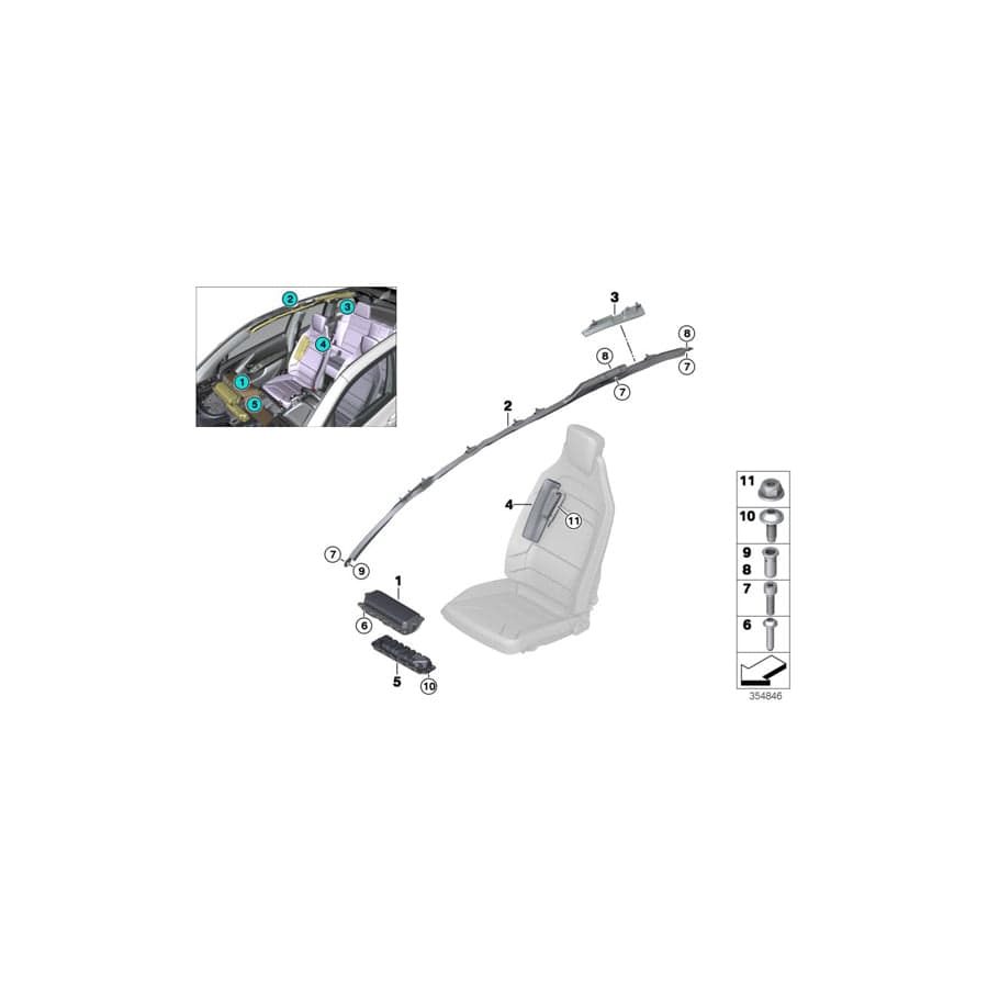 Genuine BMW 72127406506 Head Airbag, Right (Inc. i3 120Ah Rex, i3s 120Ah & i3s 94Ah)