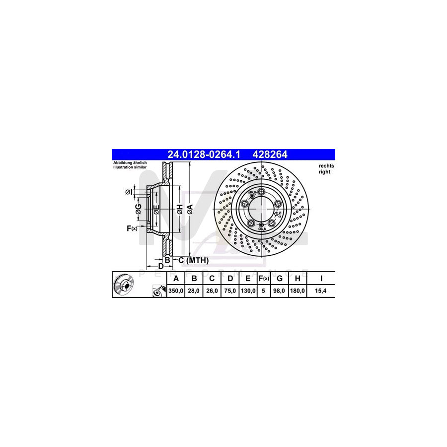 ATE 24.0128-0264.1 Brake Disc for PORSCHE 911 Perforated / Vented, Coated, Alloyed / High-carbon