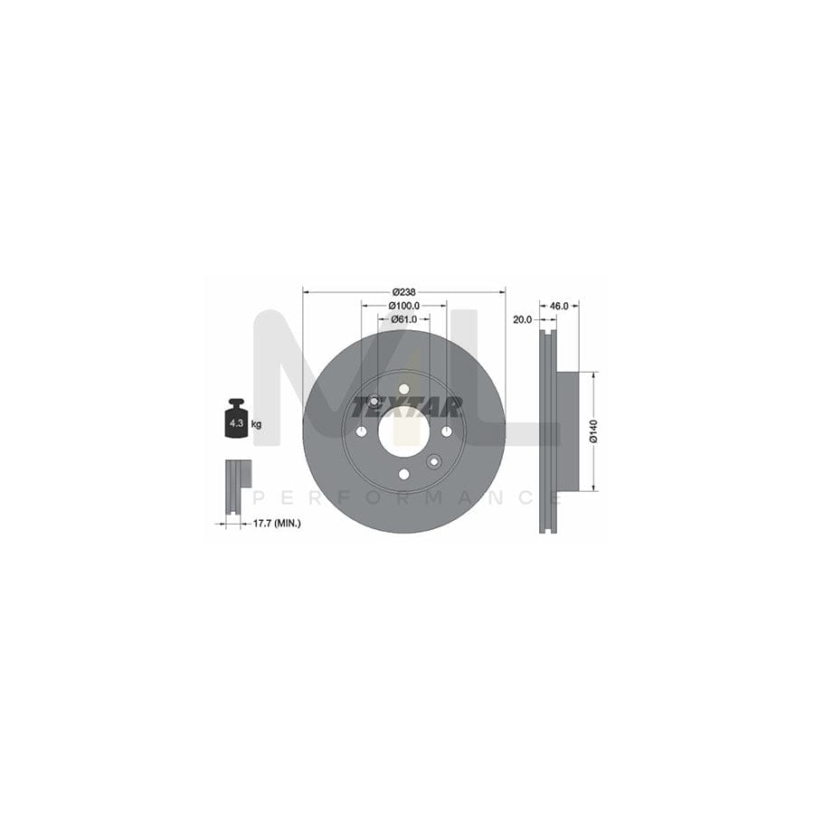 TEXTAR 92049300 Brake Disc Internally Vented, without wheel hub, without wheel studs  - 1 piece