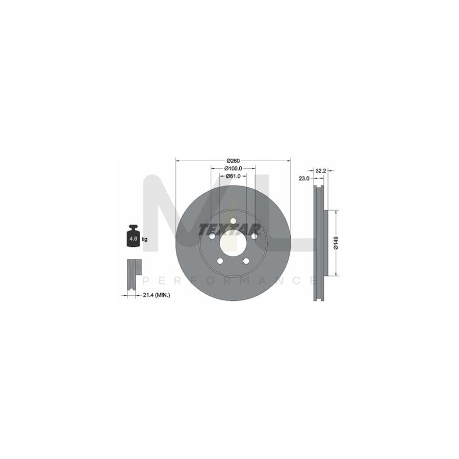 TEXTAR PRO 92271603 Brake Disc Internally Vented, Coated, without wheel hub, without wheel studs  - 1 piece