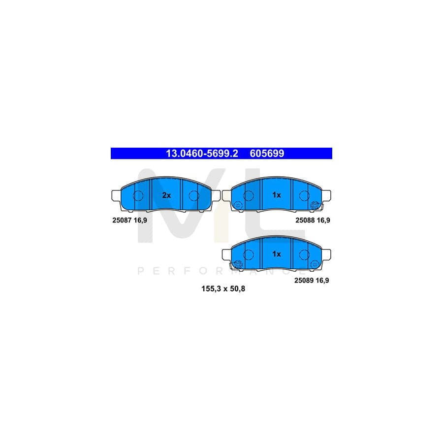 ATE 13.0460-5699.2 Brake pad set for NISSAN NV200 with acoustic wear warning