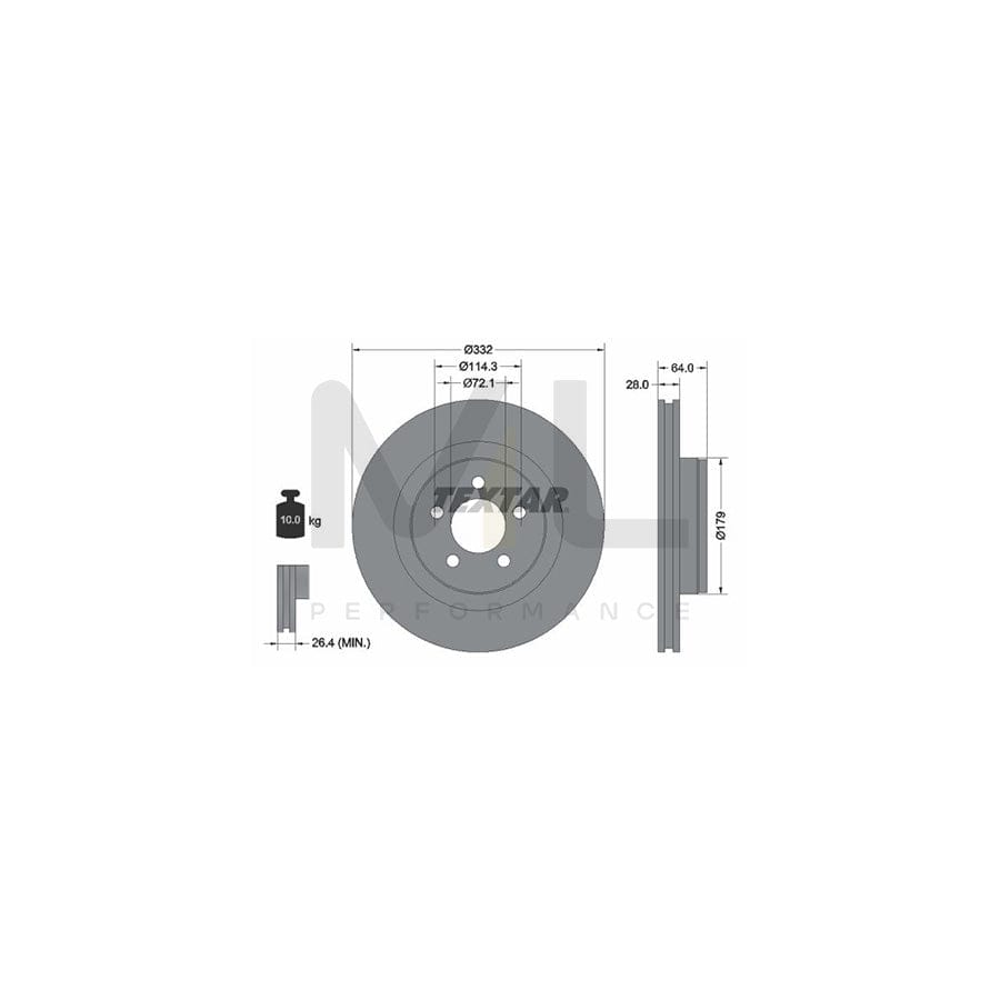 TEXTAR PRO 92287303 Brake Disc Externally Vented, Coated, without wheel hub, without wheel studs  - 1 piece