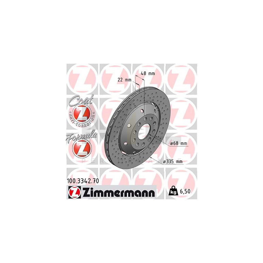 ZIMMERMANN FORMULA Z COAT Z 100.3342.70 Brake Disc for AUDI A6 Perforated, Two-piece brake disc, Vented, Coated, Alloyed / High-carbon