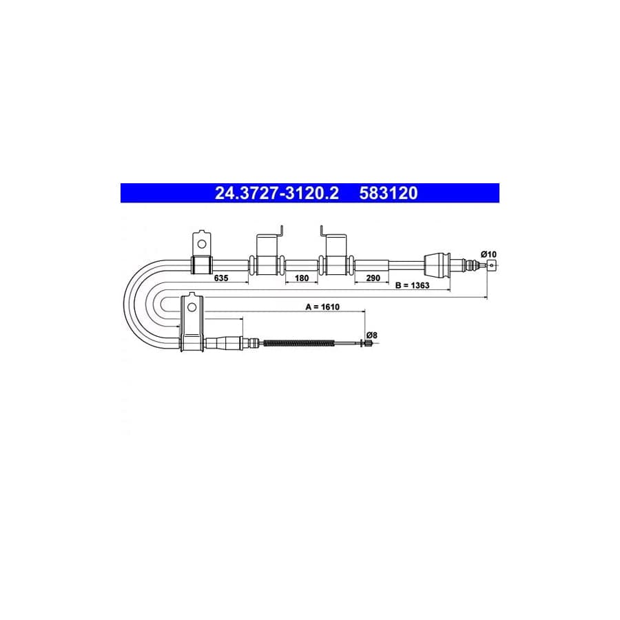 ATE 24.3727-3120.2 Hand Brake Cable for Hyundai Getz (Tb)