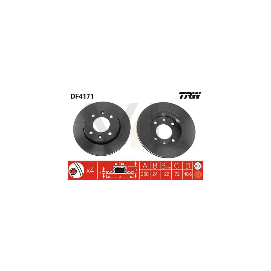 TRW DF4171 Brake Disc Vented, Painted  - 1 piece