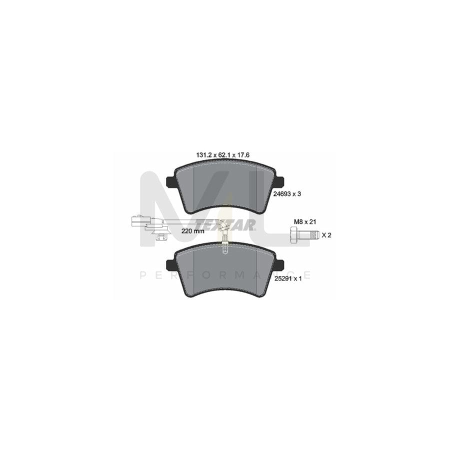 TEXTAR 2469306 Brake pad set with integrated wear warning contact, with brake caliper screws