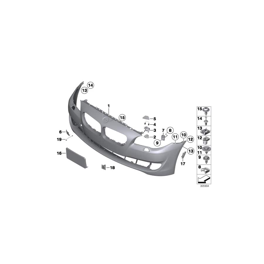 Genuine BMW 51117285961 F10 F11 Trim Cover, Bumper, Primed, Front PDC (Inc. 530dX, 525d & 528iX)