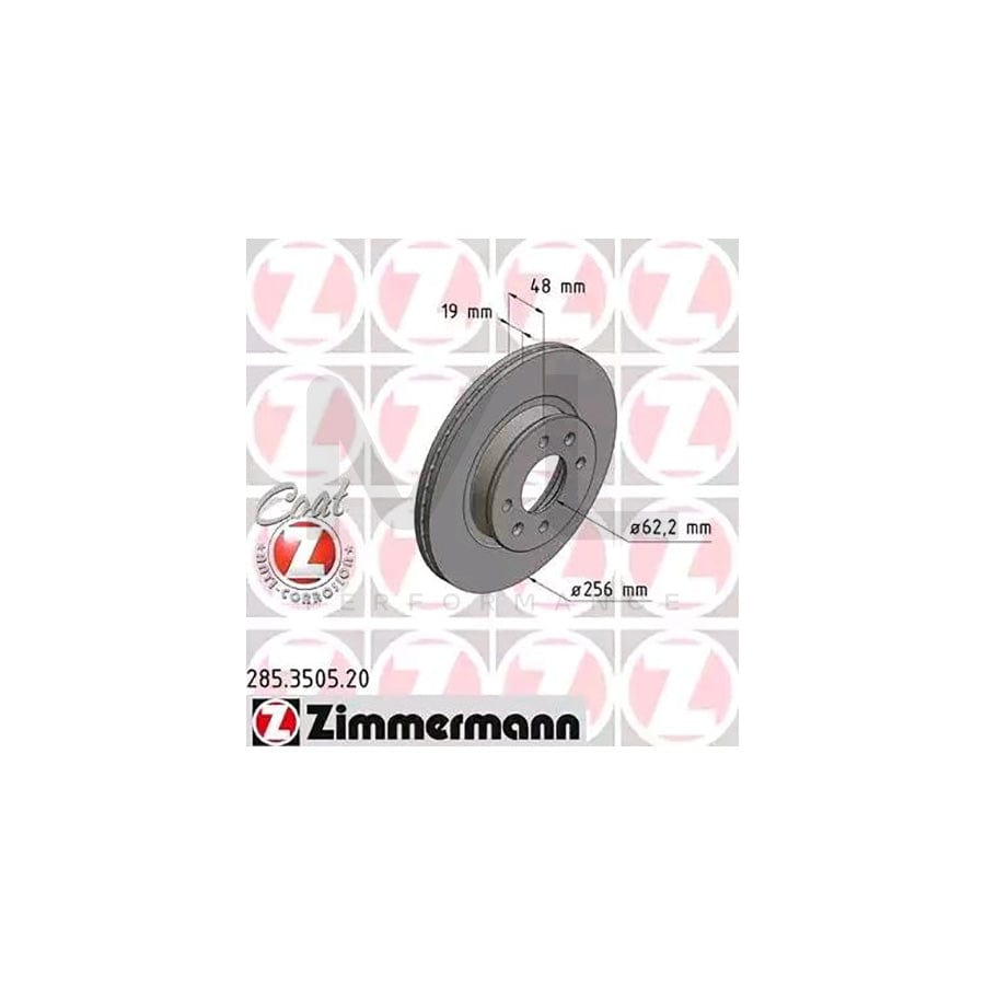 ZIMMERMANN COAT Z 285.3505.20 Brake Disc for HYUNDAI Getz (TB) Internally Vented, Coated  - 1 piece