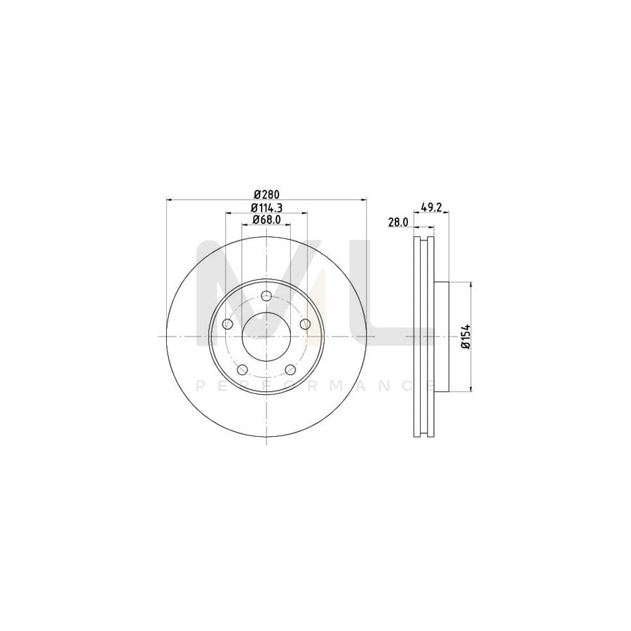 HELLA PRO 8DD 355 108-011 Brake Disc Internally Vented, Coated, without wheel hub, without wheel studs | ML Performance Car Parts