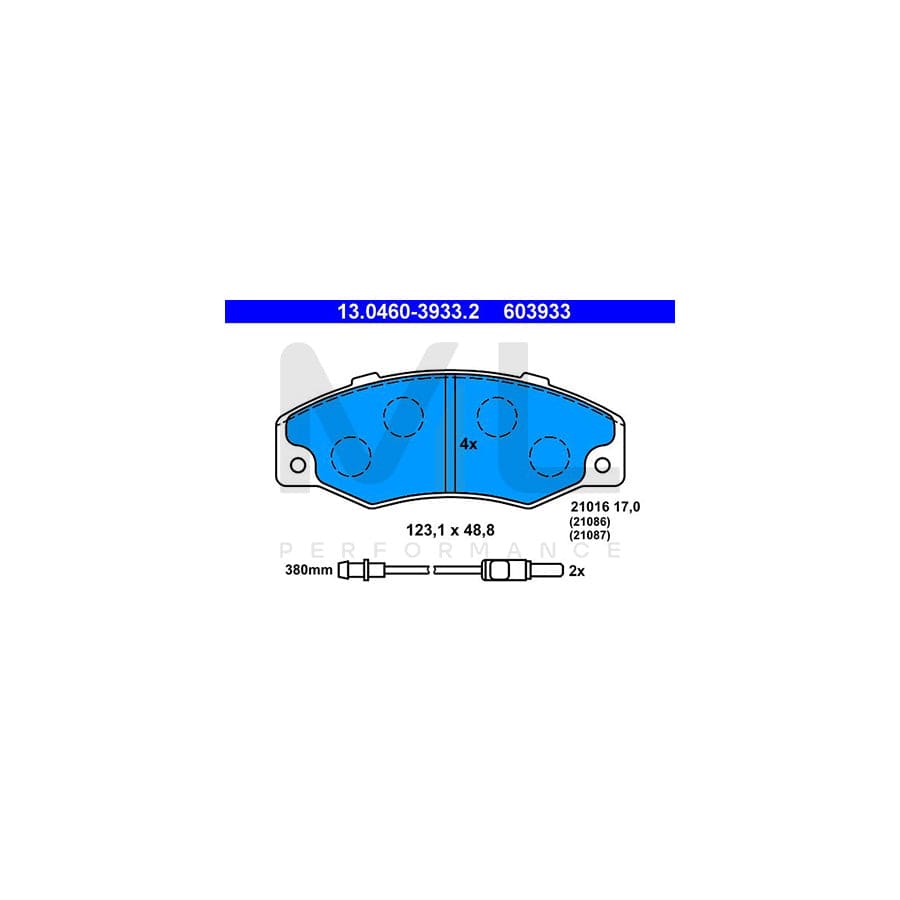 ATE 13.0460-3933.2 Brake pad set for RENAULT 21 incl. wear warning contact