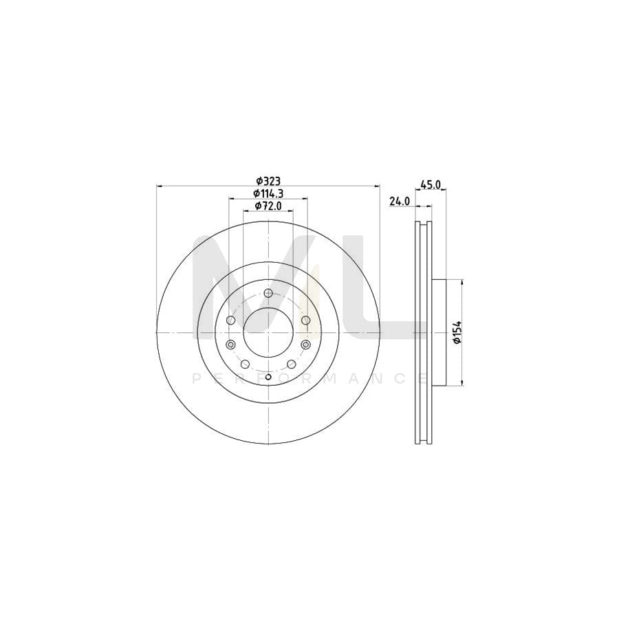 HELLA PRO 8DD 355 115-201 Brake Disc for MAZDA RX-8 (SE, FE) Internally Vented, Coated, without wheel hub, without wheel studs | ML Performance Car Parts