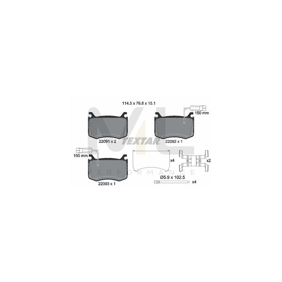 TEXTAR 2209101 Brake pad set incl. wear warning contact, with accessories