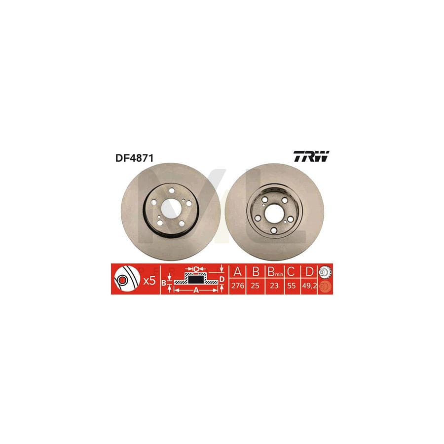 TRW DF4871 Brake Disc for TOYOTA AVENSIS Vented, Painted  - 1 piece