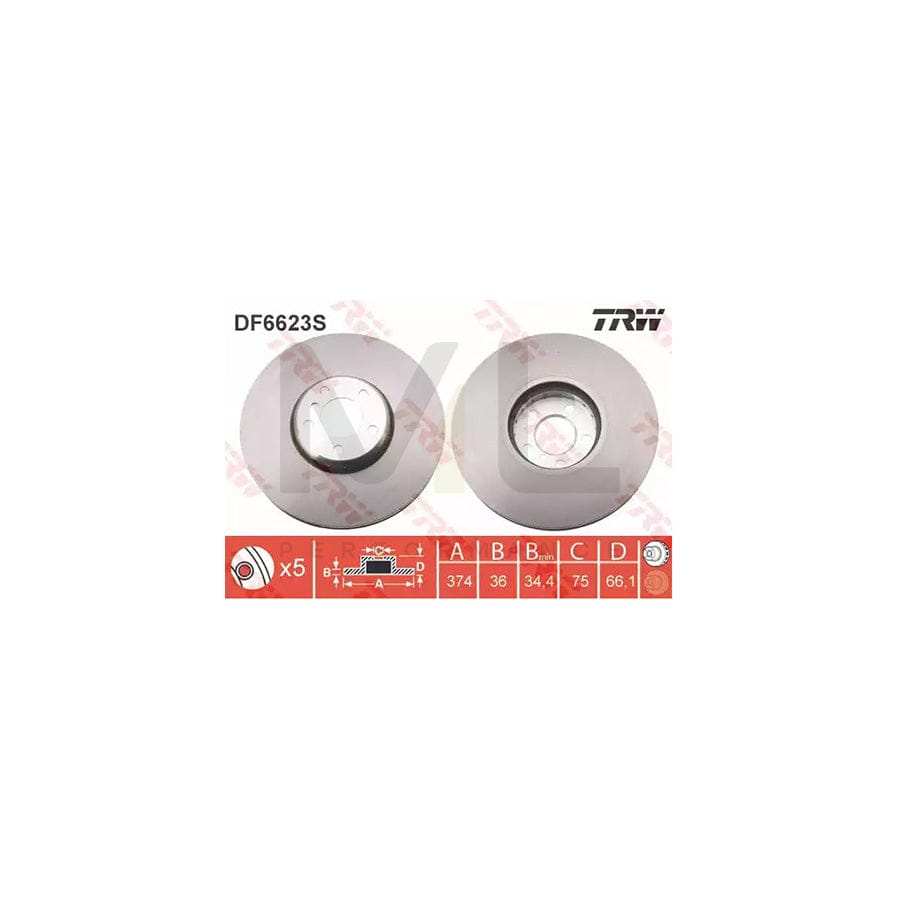 TRW DF6623S Brake Disc Two-piece brake disc, Vented, High-carbon