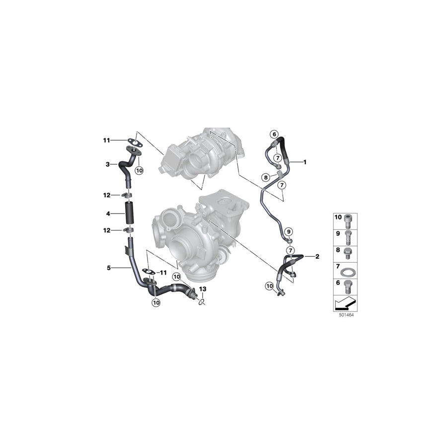 Genuine BMW 11428515008 G14 G12 G15 Exhaust Turbocharger Oil Return Line (Inc. X4 M40dX, 540dX & 840dX)