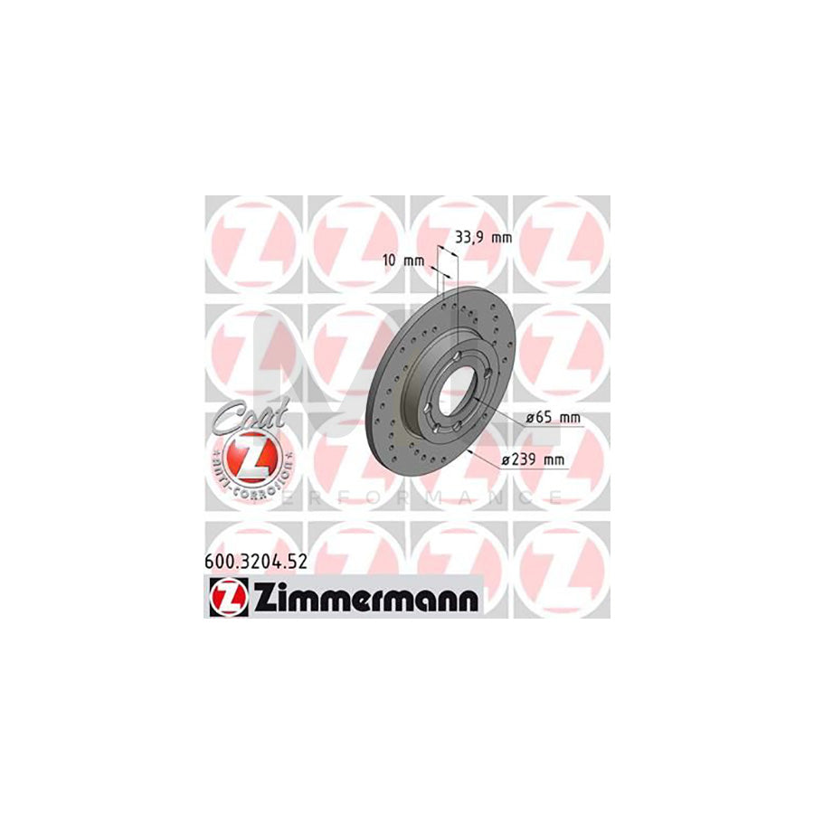 ZIMMERMANN SPORT COAT Z 600.3204.52 Brake Disc Perforated, Solid, Coated  - 1 piece