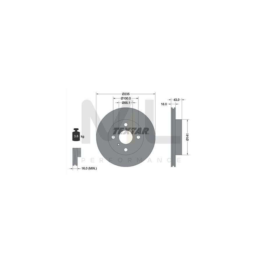 TEXTAR 92103600 Brake Disc for TOYOTA YARIS Internally Vented, without wheel hub, without wheel studs  - 1 piece
