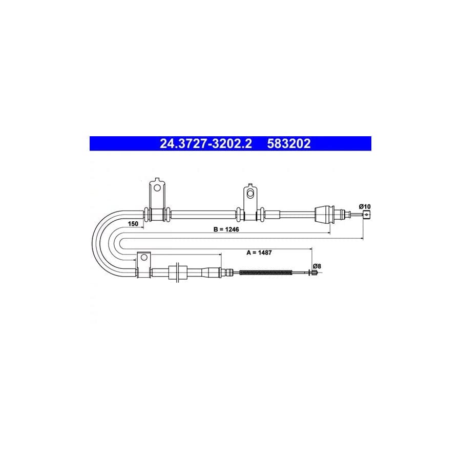 ATE 24.3727-3202.2 Hand Brake Cable for KIA Picanto I (Sa)