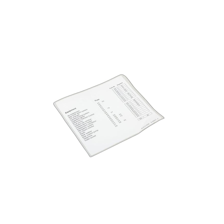 Genuine BMW 61138373930 E39 Stick-On Label, Fuse Grouping, Rear ENGLISH (Inc. 530d, 520i & 535i)