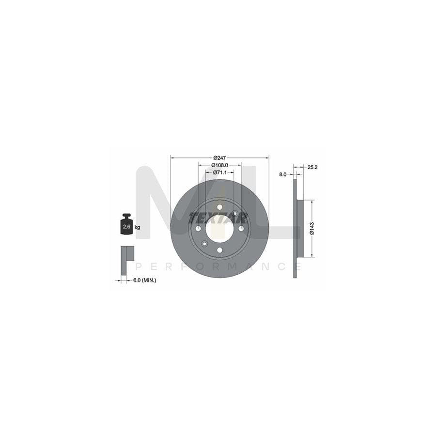 TEXTAR 92055000 Brake Disc Solid, without wheel hub, without wheel studs  - 1 piece