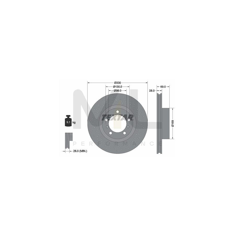 TEXTAR PRO+ 92279705 Brake Disc Internally Vented, Perforated, Coated, High-carbon, without wheel hub, without wheel studs