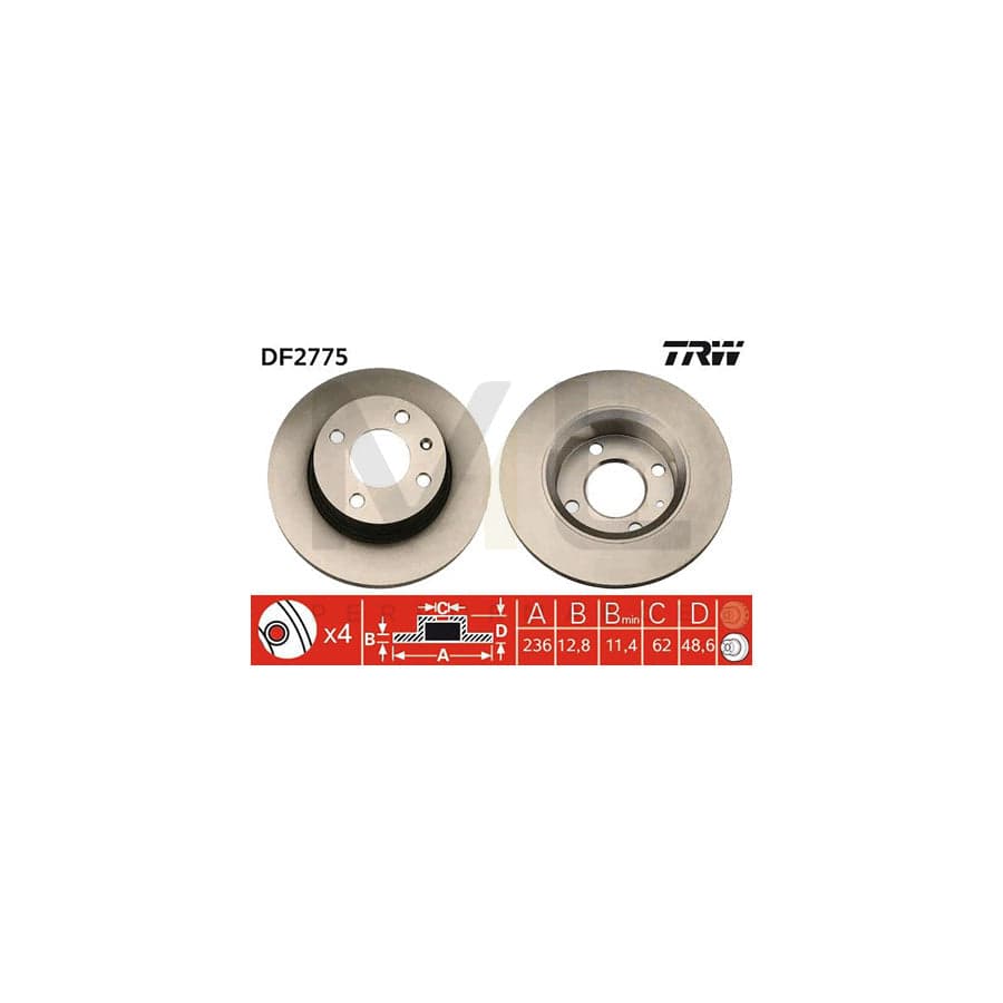TRW DF2775 Brake Disc for SKODA FAVORIT Solid  - 1 piece