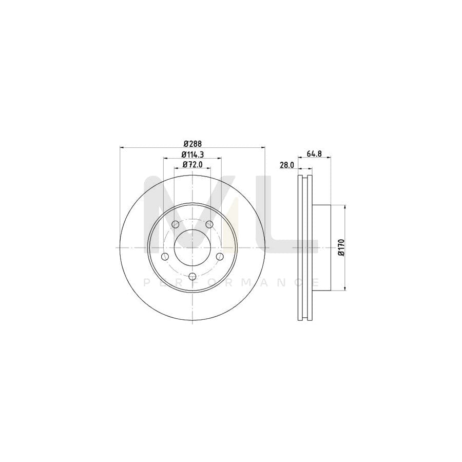 HELLA PRO High Carbon 8DD 355 127-901 Brake Disc for JEEP Cherokee III (KJ) Internally Vented, Coated, High-carbon, without wheel hub, without wheel studs | ML Performance Car Parts