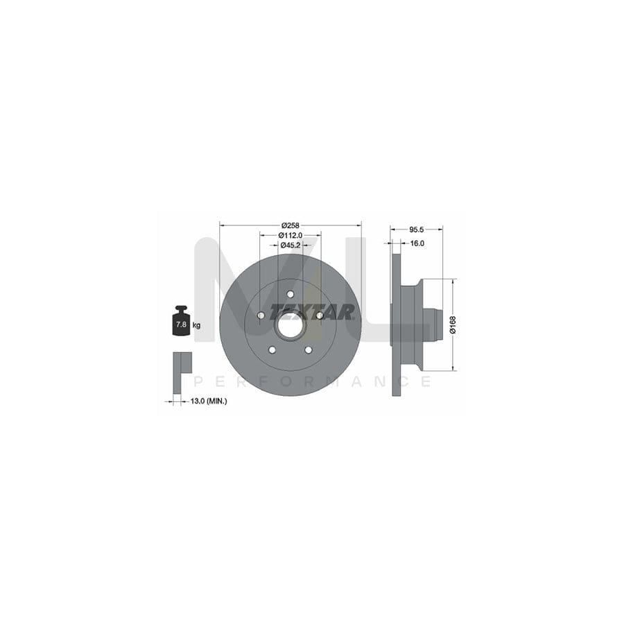 TEXTAR 92053000 Brake Disc for Solid, with wheel hub, without wheel studs  - 1 piece