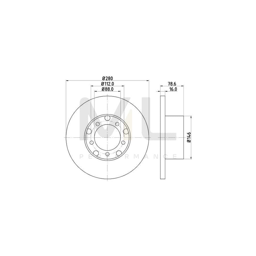 HELLA 8DD 355 100-201 Brake Disc Solid, without wheel hub, without wheel studs | ML Performance Car Parts