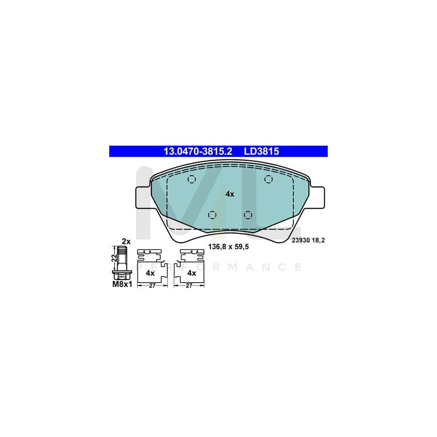 ATE Ceramic 13.0470-3815.2 Brake pad set excl. wear warning contact, with brake caliper screws, with accessories