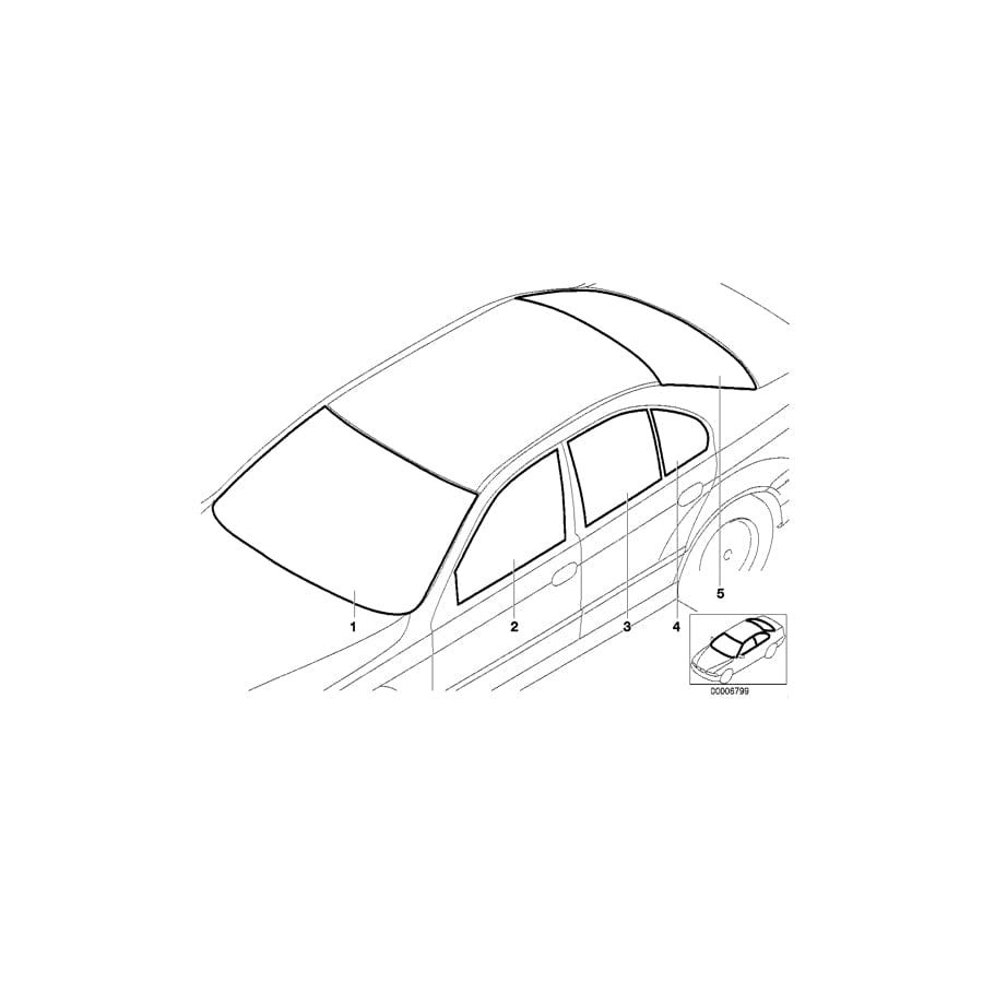 Genuine BMW 51348211069 E39 Side Window, Green, Left (Inc. 540iP)