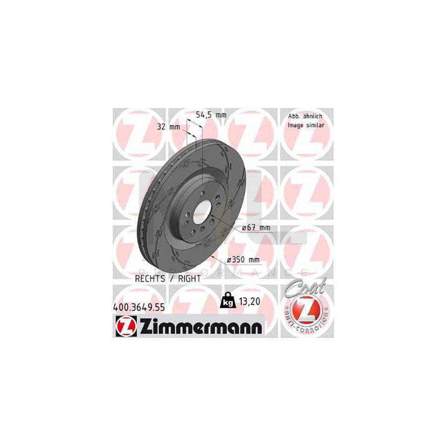 ZIMMERMANN BLACK Z 400.3649.55 Brake Disc Internally Vented, Slotted, Coated, High-carbon