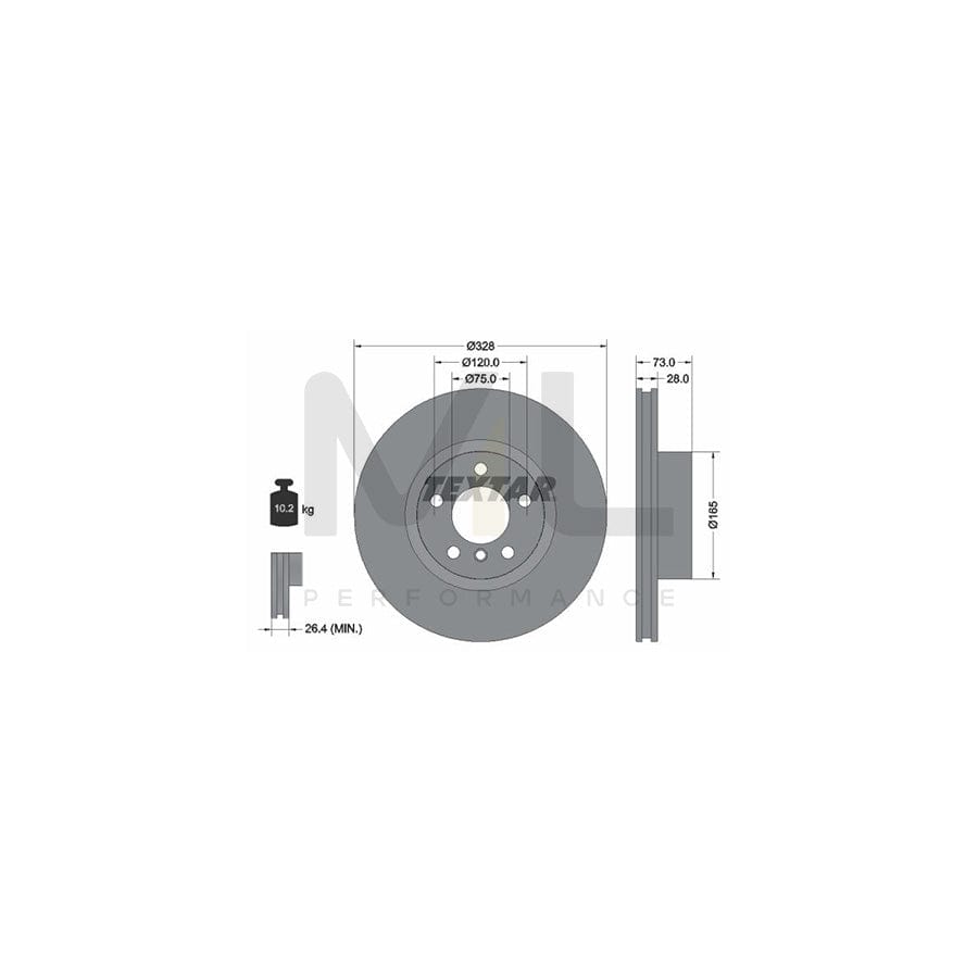 TEXTAR PRO+ 92257105 Brake Disc Internally Vented, Coated, High-carbon, without wheel hub, without wheel studs  - 1 piece