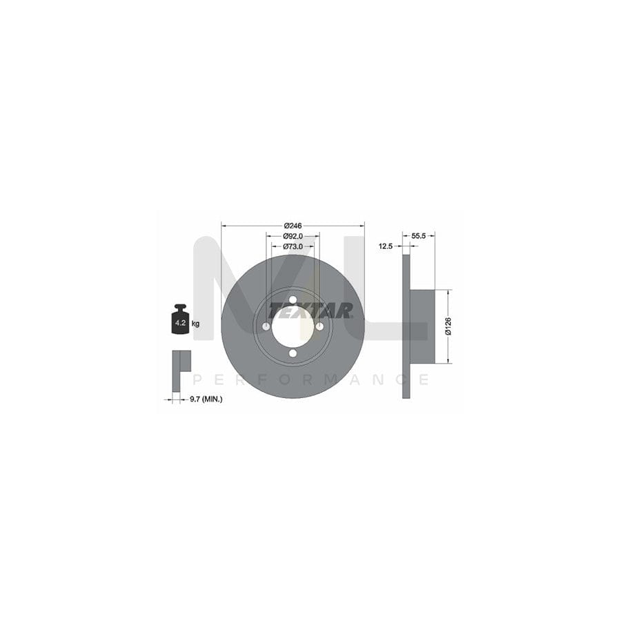 TEXTAR 92010700 Brake Disc Solid, without wheel hub, without wheel studs  - 1 piece
