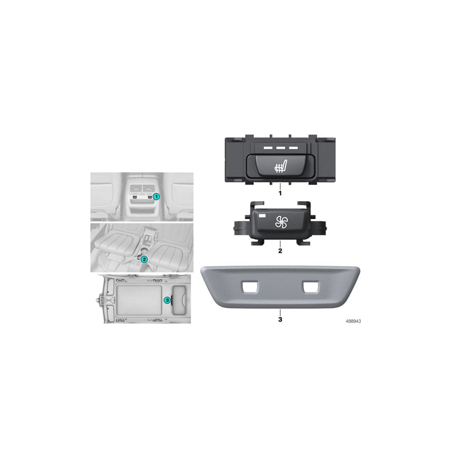 Genuine BMW 61316828058 G06 G05 G07 Seat Heating Switch, Rear Right (Inc. X5 50iX, X6 30dX & X7 M50dX)