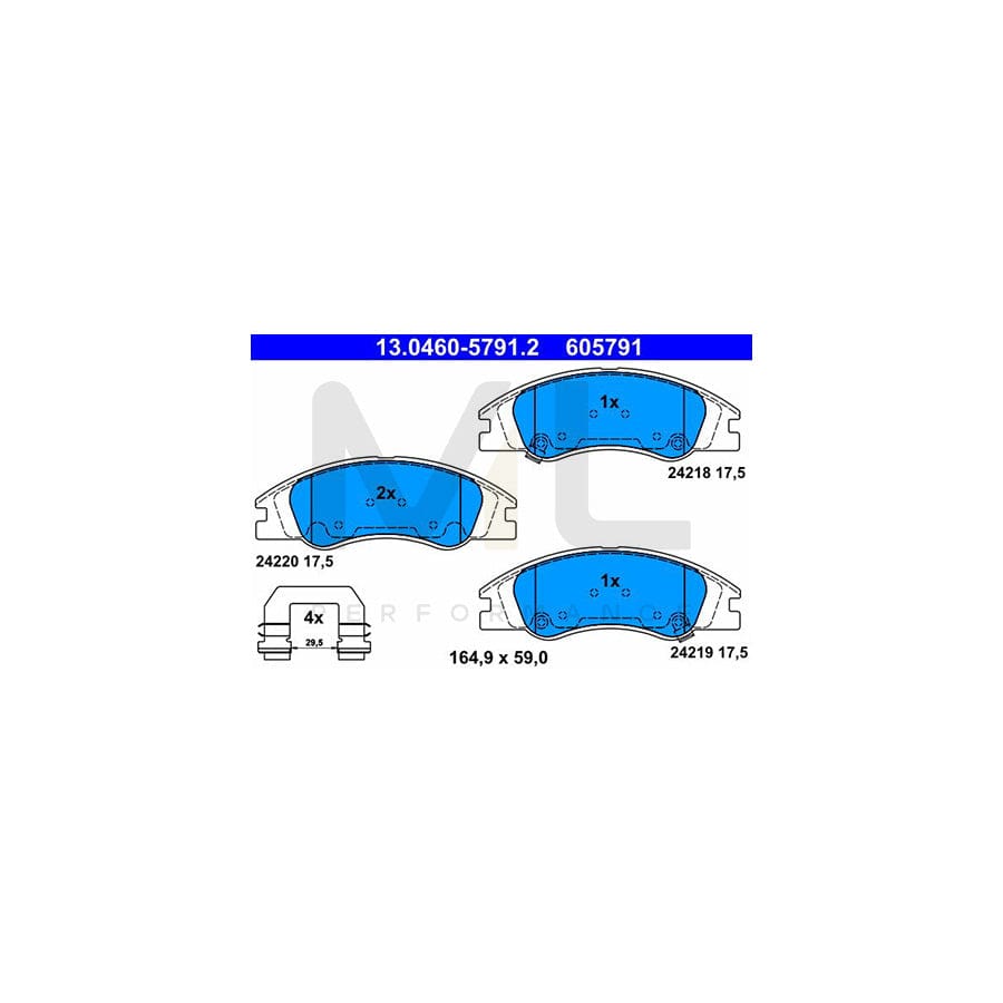 ATE 13.0460-5791.2 Brake pad set for KIA CERATO with acoustic wear warning, with accessories